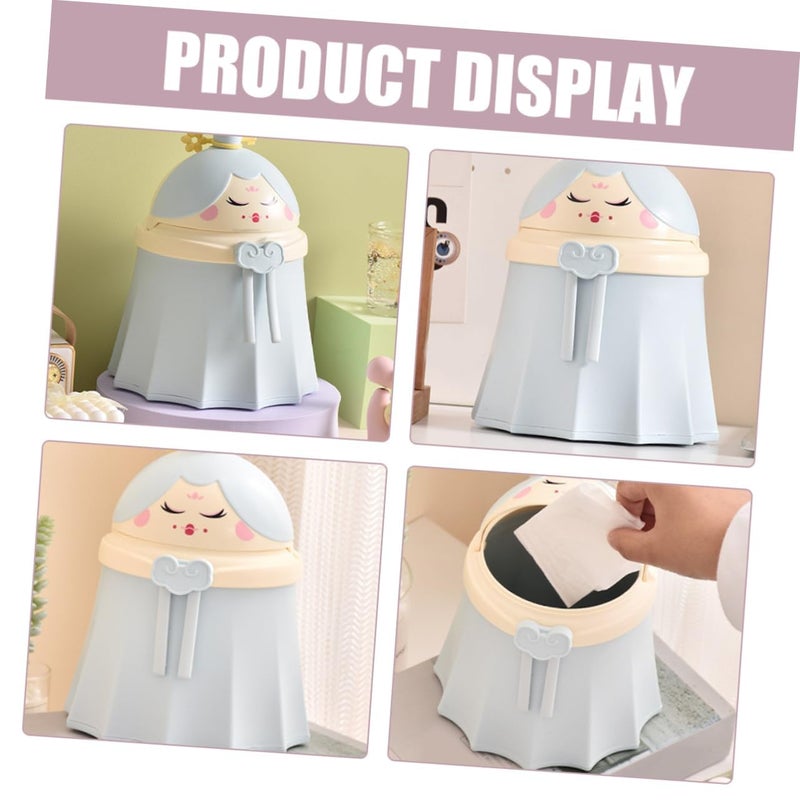 LOOKMINT Small Dustbin for Kids Study Table Desktop Cute MIni Trash Bin Chinese Doll Top Swing Lid SkyBlue - Image 4