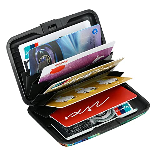 ELFISH Mini RFID Aluminum Wallet Credit Cards Holder Business Card Case Metal ID Case for Men Women（Blue Brown Marble - Image 5