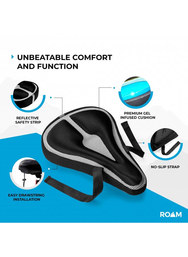 Roam Bike Seat Cushion Cover - Padded, Comfort Gel Bicycle Pad for Mountain, Road, Cruiser, Exercise, Spin, or Stationary Bikes - Saddle Bike Seat Cover for Adult Men & Women - Black - Image 3