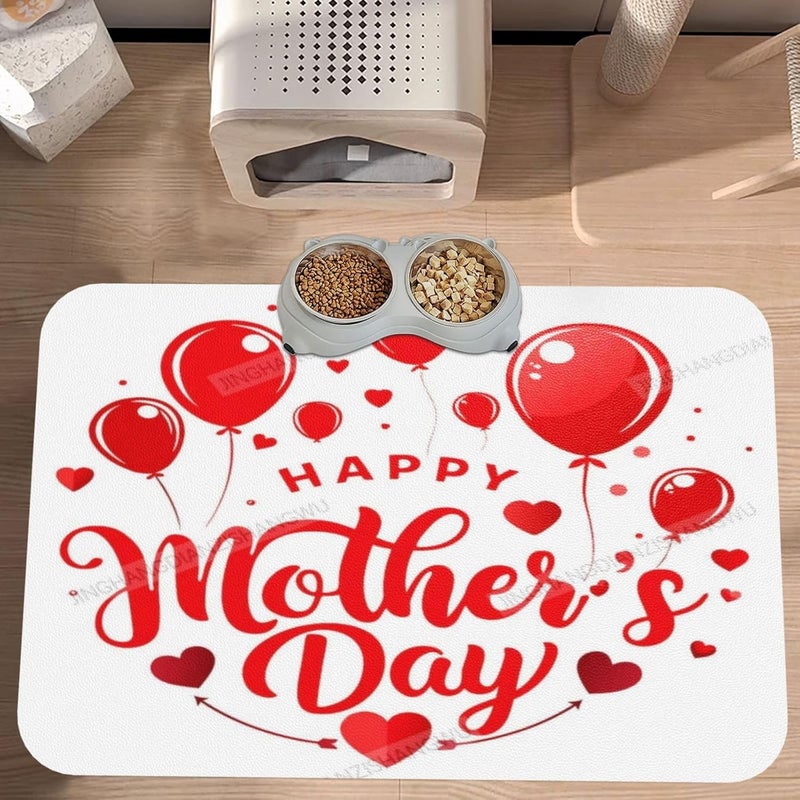 Pet Feeding Mat for Floors Waterproof Dog Mat for Food and Water Happy Mother's Day Floral Gift Mom Blessing Eh Absorbent Quick Dry Non Slip Mats Cat Bowls 18X12In - Image 2
