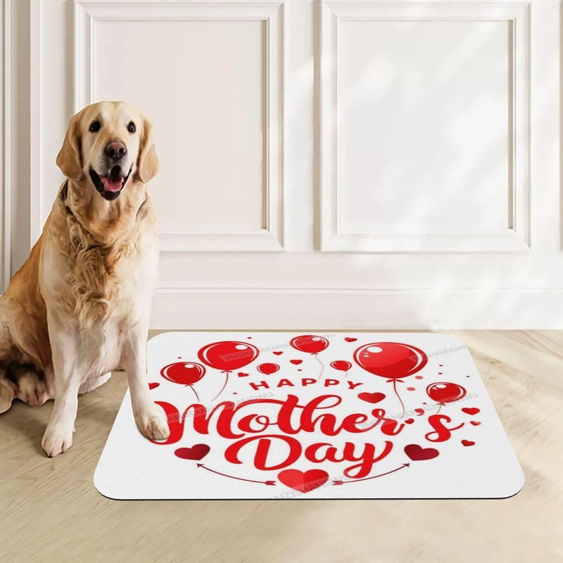 Pet Feeding Mat for Floors Waterproof Dog Mat for Food and Water Happy Mother's Day Floral Gift Mom Blessing Eh Absorbent Quick Dry Non Slip Mats Cat Bowls 18X12In - Image 1