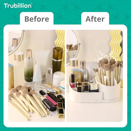 TRUBILLION Revolve 360 Degree Rotating Office Desk and Makeup Brush Organizer Stand, Multipurpose Organizer with 16 Compartments for Brushes, Pens, Stationary – Durable, No Installation Needed (White) - Image 3