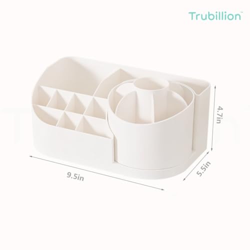 TRUBILLION Revolve 360 Degree Rotating Office Desk and Makeup Brush Organizer Stand, Multipurpose Organizer with 16 Compartments for Brushes, Pens, Stationary – Durable, No Installation Needed (White) - Image 5
