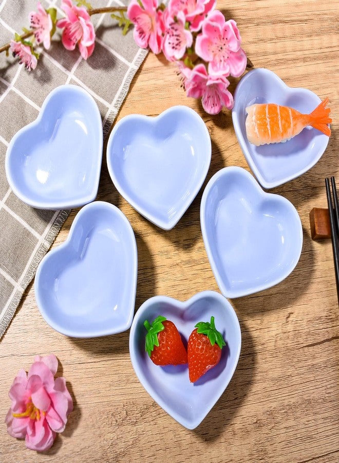 Cerficer Set of 6 Heart Shaped Ceramic Dipping Bowls, Small Light Blue Soy Sauce Dishes for Sushi, Porcelain Condiment Cups for Ketchup, Butter & Appetizers, 3" Mini Decorative Dessert Bowls - Image 4