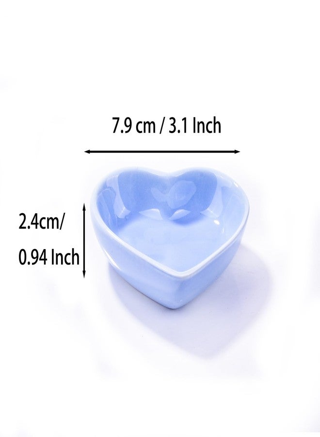 Cerficer Set of 6 Heart Shaped Ceramic Dipping Bowls, Small Light Blue Soy Sauce Dishes for Sushi, Porcelain Condiment Cups for Ketchup, Butter & Appetizers, 3" Mini Decorative Dessert Bowls - Image 3