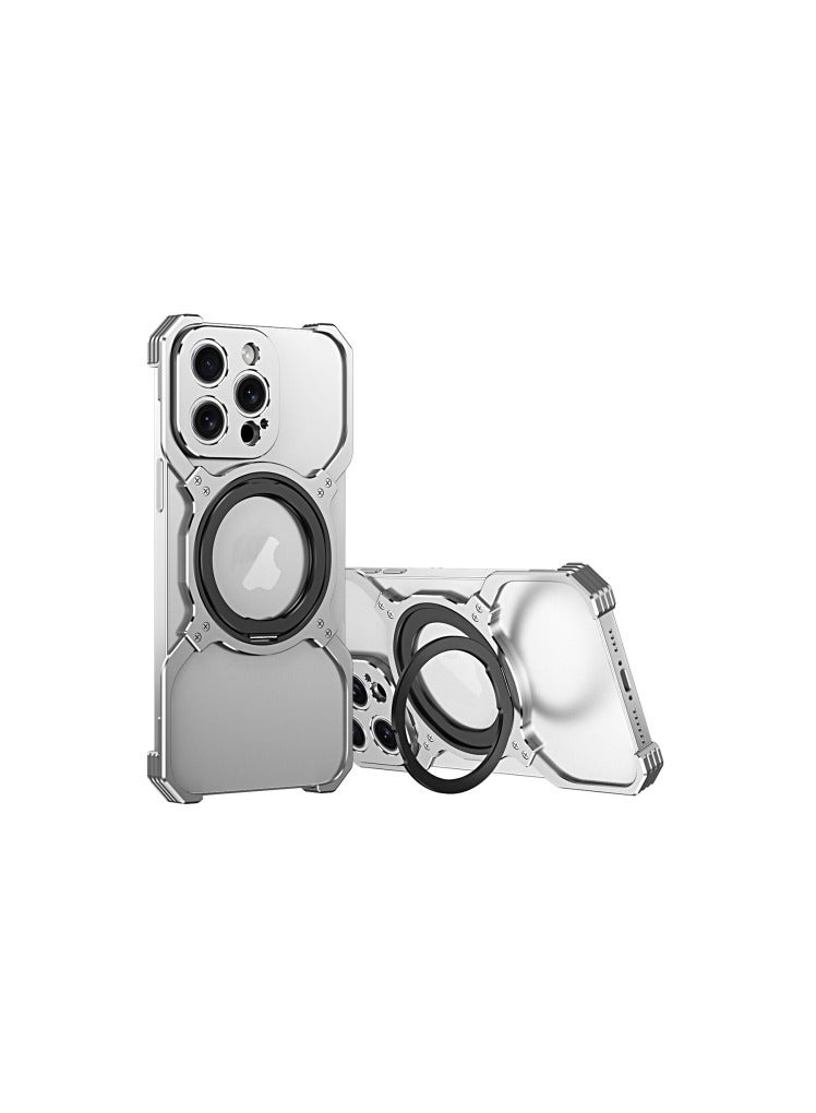 Kannzz IPhone 15 Mechanical Arm Borderless MagSafe Holder Metal Phone Case - Silver - Image 1