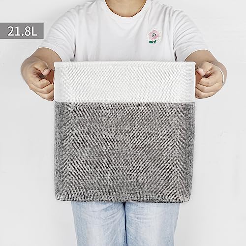 Bagnizer Collapsible Fabric Storage Cubes 11x11 Cube Storage Bins, 4 Pack Closet Baskets Box with Handles for Organizing, Shelf, Toys, Clothes, Home, Office, Nursery (Grey&White) - Image 2