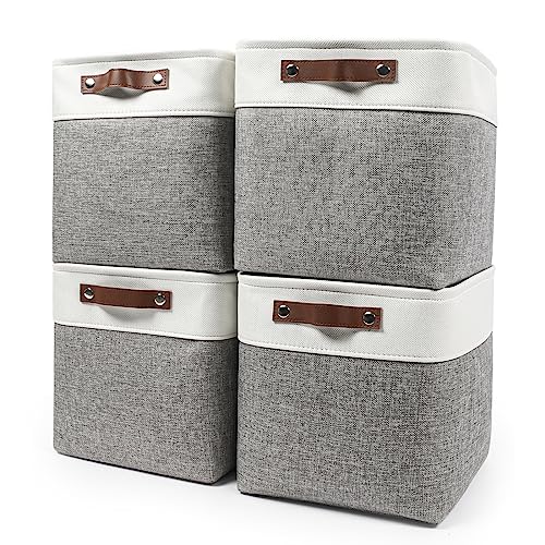 Bagnizer Collapsible Fabric Storage Cubes 11x11 Cube Storage Bins, 4 Pack Closet Baskets Box with Handles for Organizing, Shelf, Toys, Clothes, Home, Office, Nursery (Grey&White) - Image 1