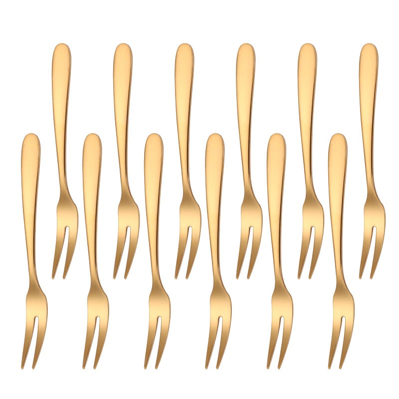 Mafier 551inch Gold Fruit Forks For Charcuterie Board Service1810 Stainless Steel Dessert Tasting Mini Cocktail Appetizer ForksDishwasher Safe Set of 12