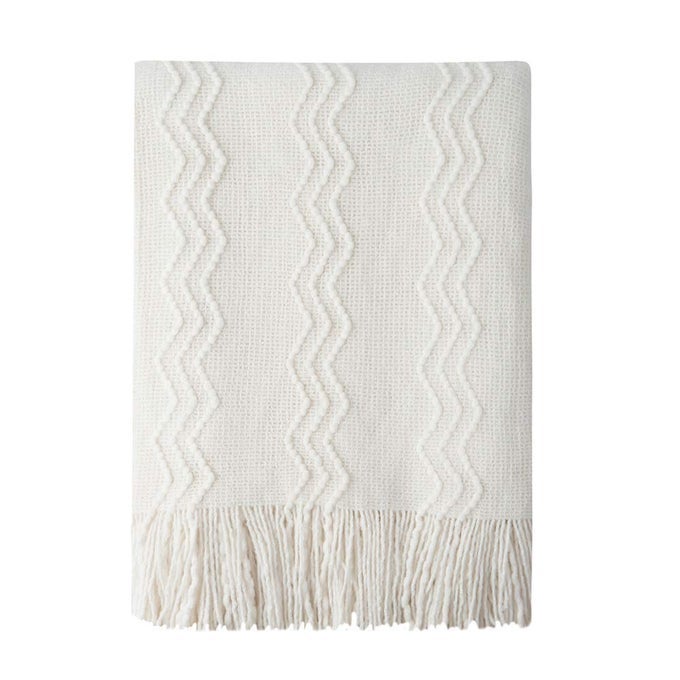 OFF WHITE THROW BLANKET 60X80 INCHES THROW TEXTURED SOLID SOFT SOFA THROW COUCH KNITTED DECORATIVE BLANKET