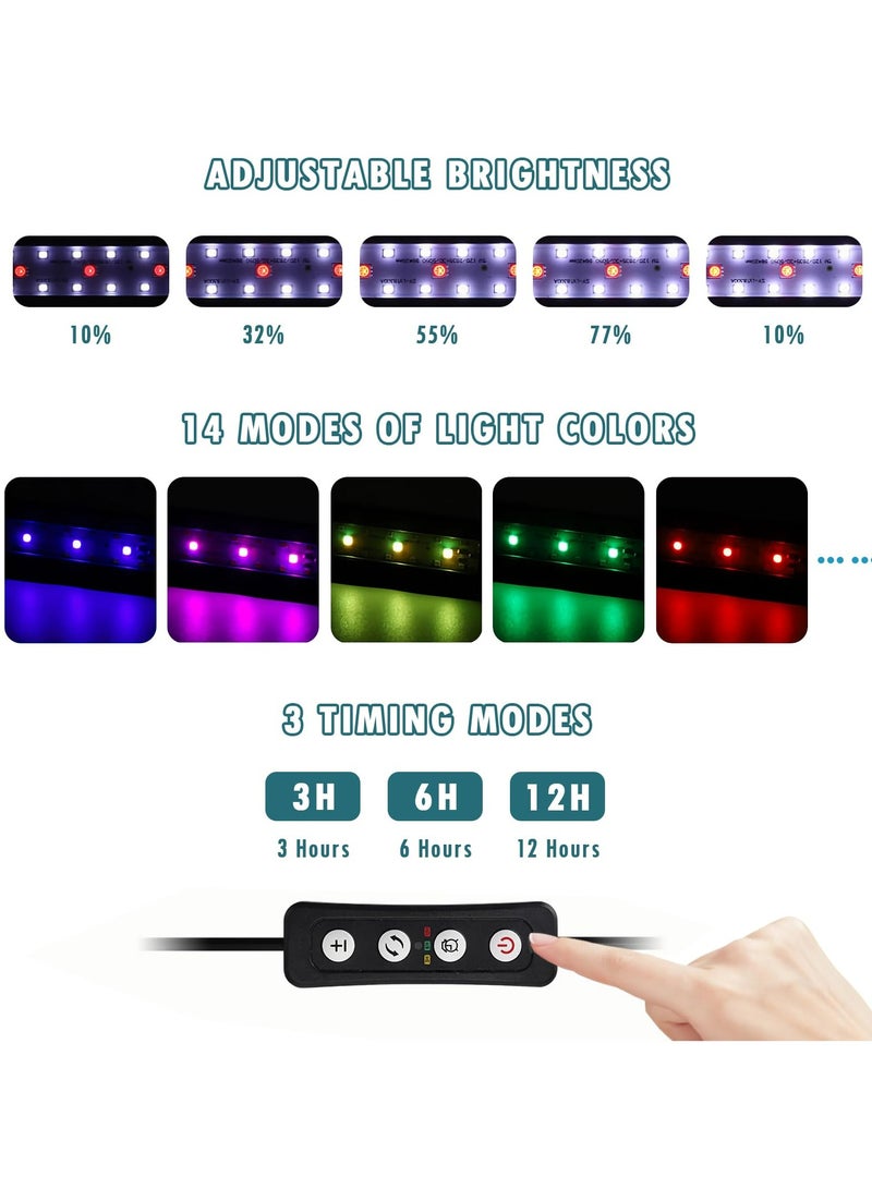CMGTYYD. مصباح حوض أسماك LED، مصباح حوض أسماك بمشبك لحوض أسماك بطول 20-35 سم، مصباح حوض أسماك كامل الطيف، مناسب لأحواض المياه العذبة، مع مؤقت، سطوع قابل للتعديل، و14 وضع إضاءة للأحواض المزروعة. - Image 4