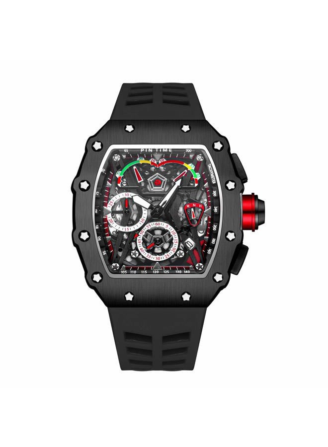 PINTIME Fashion Mens Tonneau Watch Hollow Punk Chronograph Sports Wristwatch Luxury Designer Mens Quartz Silicone Watches - Image 1
