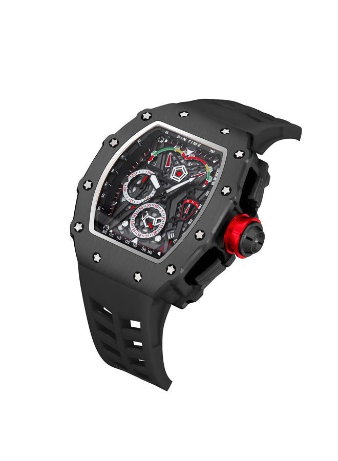 PINTIME Fashion Mens Tonneau Watch Hollow Punk Chronograph Sports Wristwatch Luxury Designer Mens Quartz Silicone Watches - Image 2