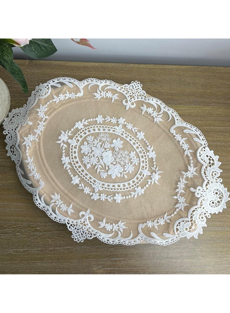 Retro Lace Placemats, 2 Pcs French Crochet Doilies Table Placemats, Handmade Solid White Embroidered Lace Table Mats, 12x16 Inch - Image 3