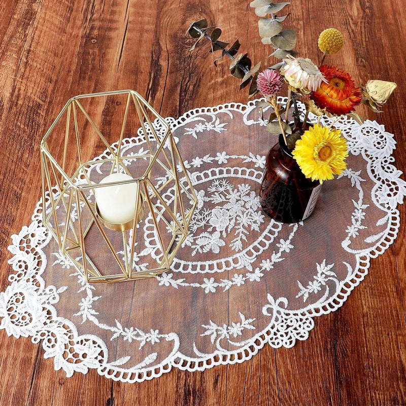 Retro Lace Placemats, 2 Pcs French Crochet Doilies Table Placemats, Handmade Solid White Embroidered Lace Table Mats, 12x16 Inch - Image 1