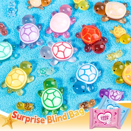 CIYOJA 42 Pack Mini Turtle Blind Bags for Kids Glow in The Dark Resin Turtles Collectible Sea Turtle Toys for Party Favors Treasure Hunt Games Dollhouse Decor Mini Garden Landscape Cake Toppers - Image 5