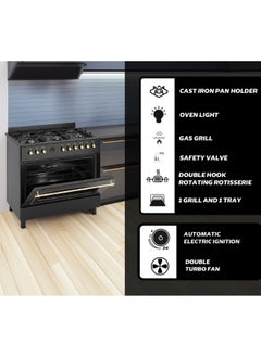 GeneralGold General Gold 90x60 cm Freestanding Gas Cooker 6 Burner, Dual Wok, Automatic Ignition, Gas Oven, Grill with Triple Glass Door, Full FFD Safety, Rotisserie, Cooling Fan, Heavy Duty Cooking Range Stove  - Image 2