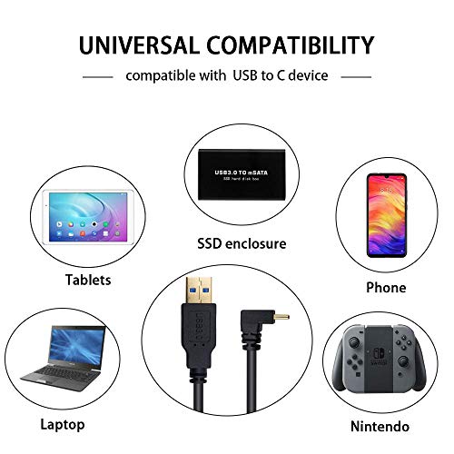 Poyiccot Type C 90 Degree Cable, 1M/ 3.3 ft USB A to USB C Charger Cable, USB 3.0 Type A Male to USB 3.1 Type C Male Fast Charging Upward or Downward Angle USB C Charger Cable Cord - Image 5