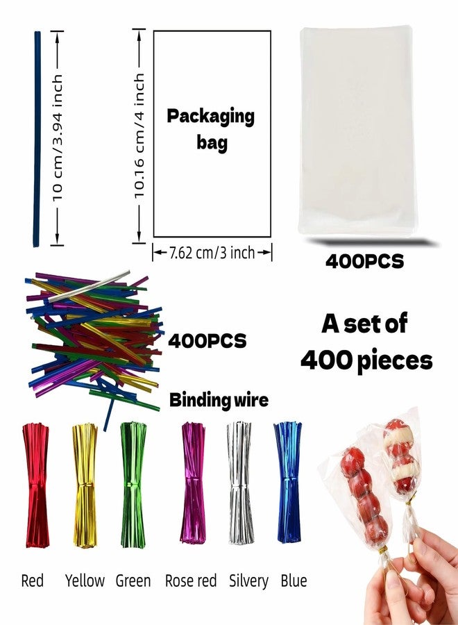RyanDesign Clear Cellophane Treat Bags with Twist Ties, 3x4 Inches, Food Grade OPP Plastic Bags for Candy, Cake Pops, Cookies, Party Favors, 400 Pack - Image 2