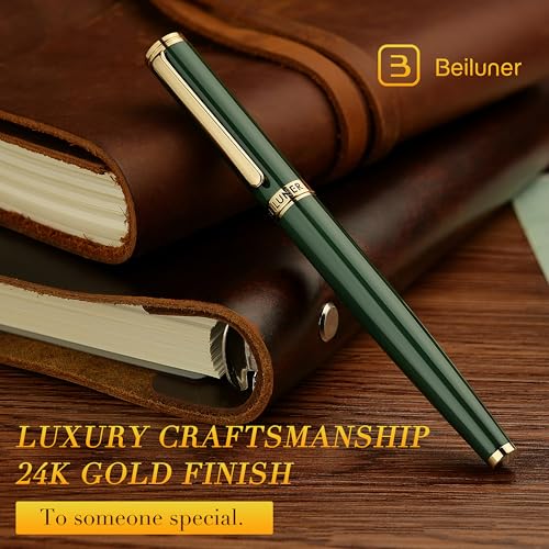 BEILUNER قلم بييلونر الفاخر ذو الكرة الدوارة، لامع باللون الأخضر مع حواف من الذهب عيار 24 قيراط، تصاميم نبيلة وأنيقة، إعادة تعبئة حبر شنايدر، أفضل مجموعة هدايا للرجال والنساء، قابل لإعادة التعبئة، كتابة تنفيذية، أقلام رائعة - Image 5