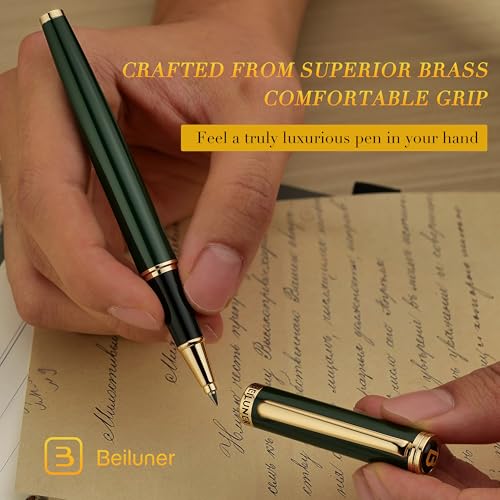 BEILUNER قلم بييلونر الفاخر ذو الكرة الدوارة، لامع باللون الأخضر مع حواف من الذهب عيار 24 قيراط، تصاميم نبيلة وأنيقة، إعادة تعبئة حبر شنايدر، أفضل مجموعة هدايا للرجال والنساء، قابل لإعادة التعبئة، كتابة تنفيذية، أقلام رائعة - Image 4