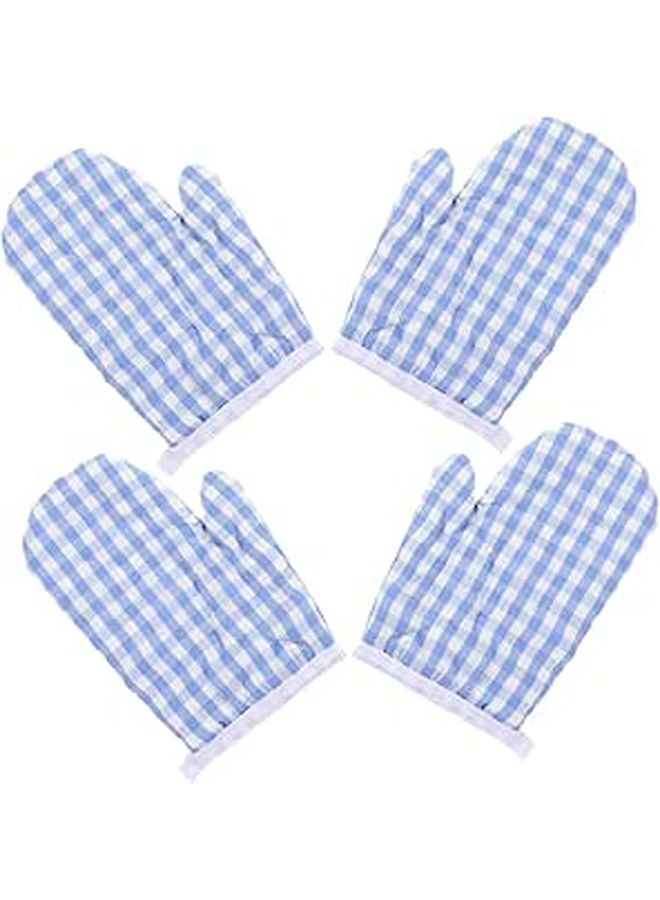 4 Pcs Plaid Polyester Heat Resistant Oven Mitts Kitchen Baking Gloves For Microwave Cooking Barbecue Protection Adults - Image 1