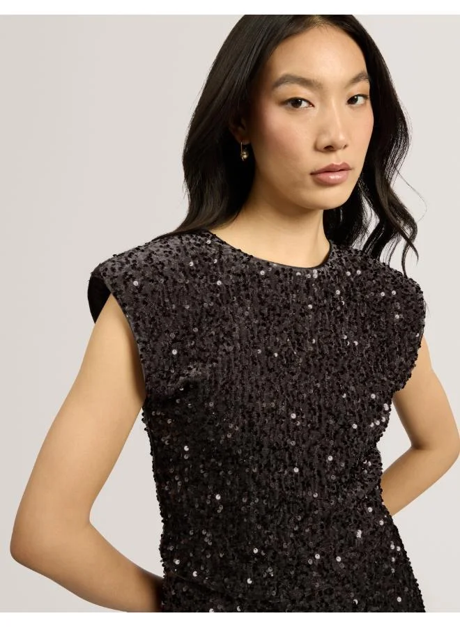 Ted Baker  Structured Shoulder Velvet Sequin Top for Women | Best Price UAE