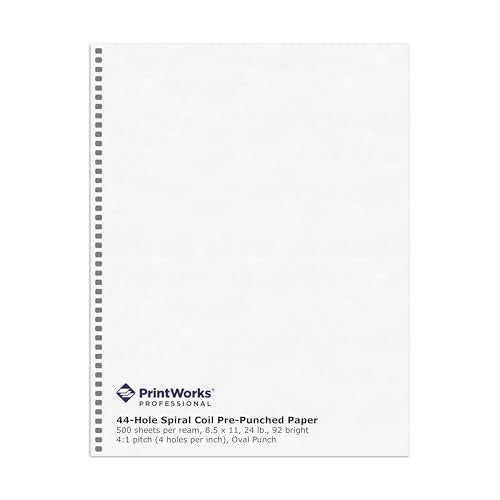 PrintWorks Professional Pre-Punched Spiral Binding Paper - 44-Hole (4:1 Pitch Hole Punch) - Book Binding Printer Paper - Made in the USA - 500 Sheets - 8.5" x 11" - 24 lb - 92 Bright White (04147) - Image 1