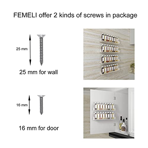 FEMELI Acrylic Wall Mount Spice Rack - 15 Inch, 4 Pack Hanging Spice Rack Shelf for Cabinets, Cupboard or Pantry Door, Kitchen Organizer - Image 4