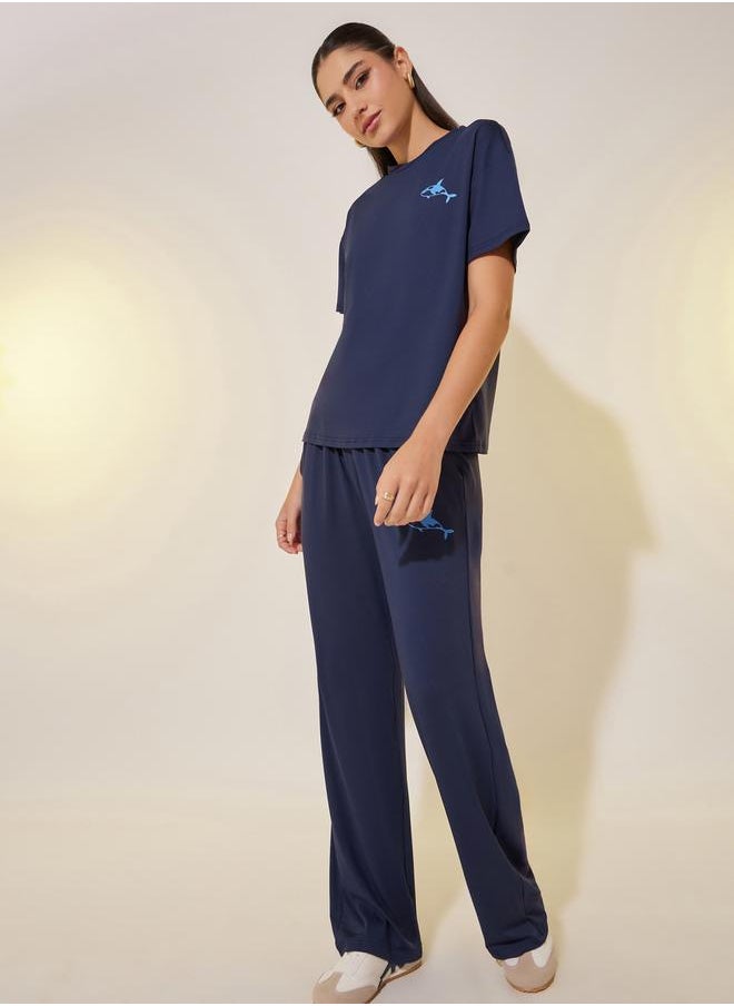 Take Two Graphic Print Regular Fit Tee and Pants Set  - Image 1