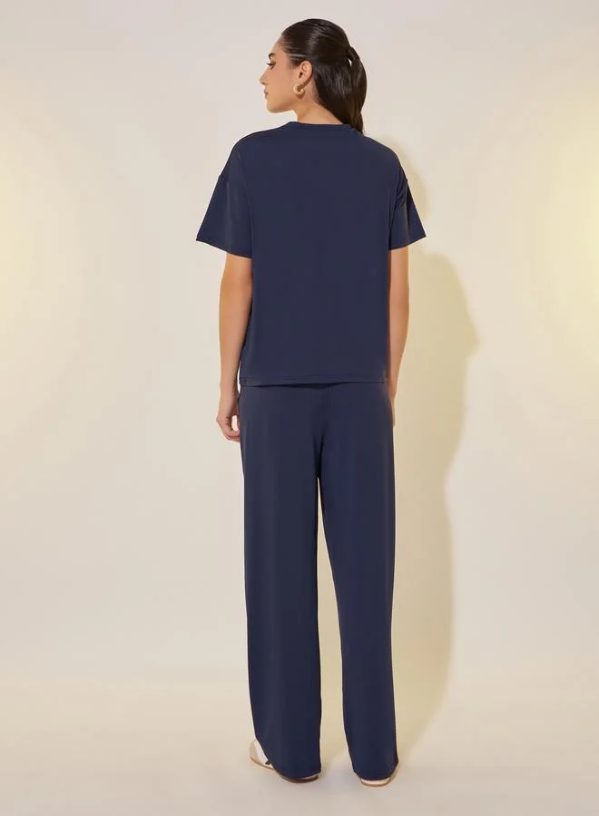Take Two Graphic Print Regular Fit Tee and Pants Set