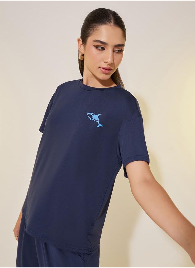 Take Two Graphic Print Regular Fit Tee and Pants Set  - Image 2