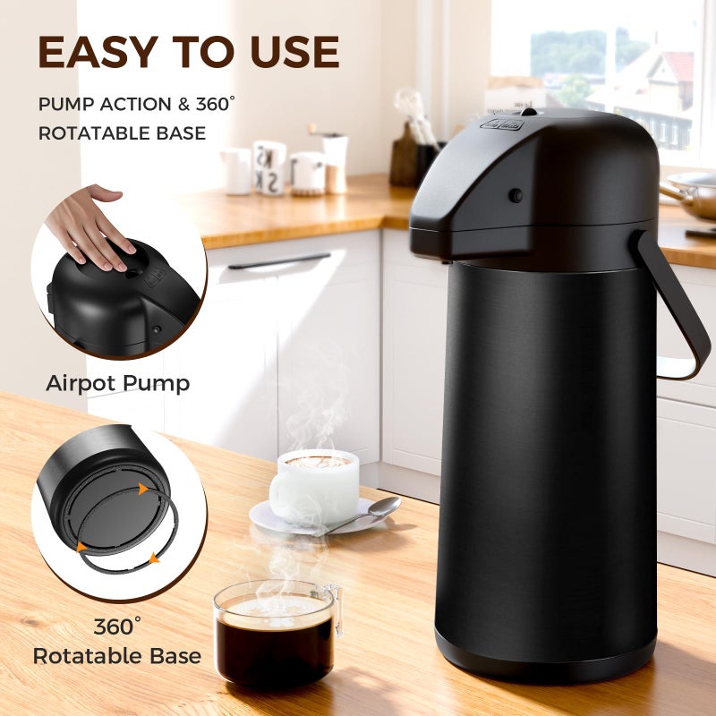 Gezoss Coffee Carafe for Keeping Hot - Gezoss 102OZ / 3L Airpot Coffee Dispenser with Pump - Large Coffee Carafe for Hot Drinks Tea Liquid - Insulated Stainless Steel Hot Water Beverage for Parties,Black - Image 3