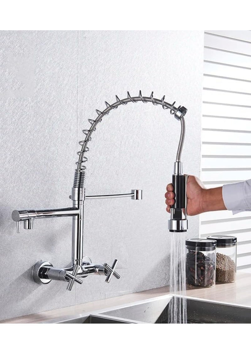 كانا صنبور مطبخ KANA مع سطح عمل قابل للسحب، فوهة رش دوارة 360 درجة، حوض بمقبض واحد من الفولاذ المقاوم للصدأ مطلي بالنيكل المصقول، صنبور مطبخ مع رشاش قابل للسحب، حنفيات حوض زنبركية بمقبض واحد قابلة للسحب، صنبور زنبركي ساخن وبارد بتحكم مزدوج، صنبور للمطبخ والحمام والشرفة، مغسلة في منزل ريفي - Image 2