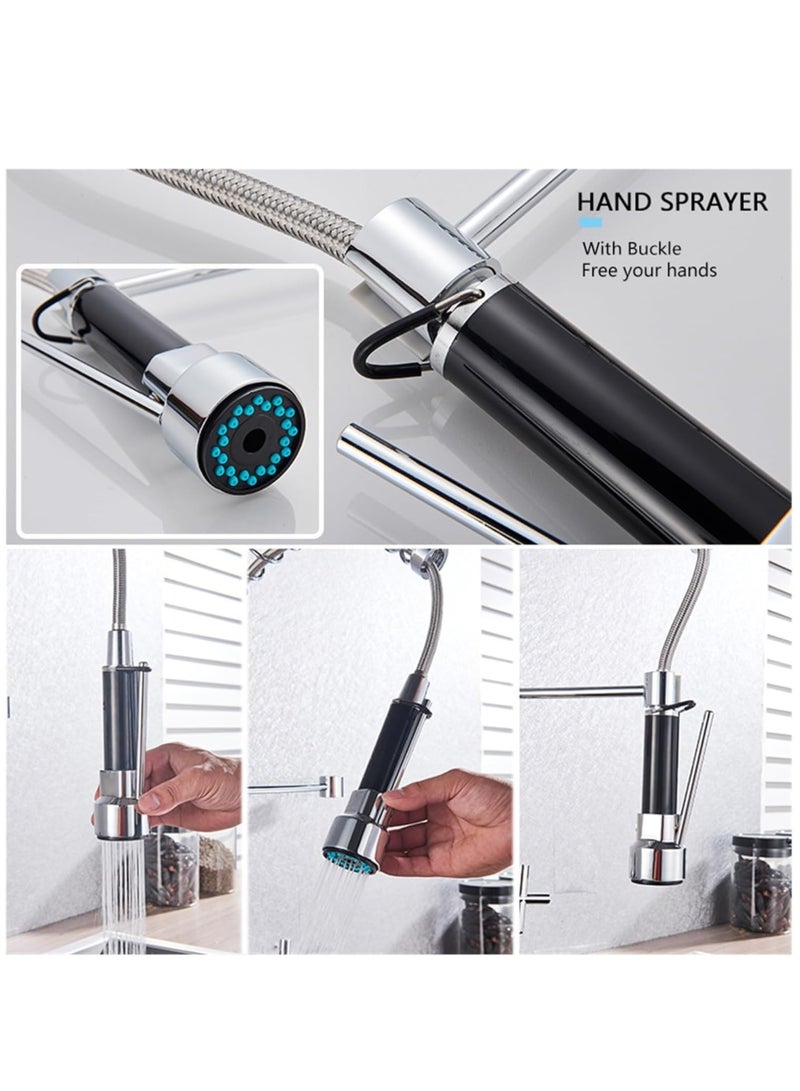 كانا صنبور مطبخ KANA مع سطح عمل قابل للسحب، فوهة رش دوارة 360 درجة، حوض بمقبض واحد من الفولاذ المقاوم للصدأ مطلي بالنيكل المصقول، صنبور مطبخ مع رشاش قابل للسحب، حنفيات حوض زنبركية بمقبض واحد قابلة للسحب، صنبور زنبركي ساخن وبارد بتحكم مزدوج، صنبور للمطبخ والحمام والشرفة، مغسلة في منزل ريفي - Image 3