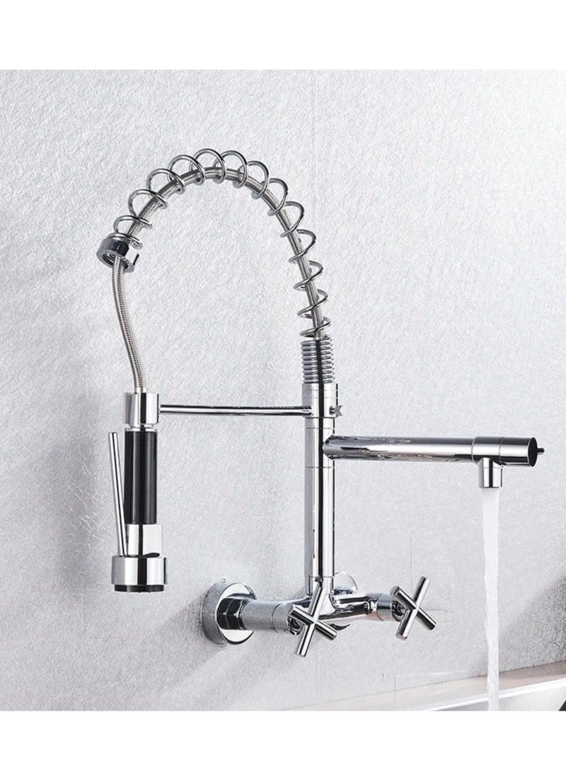 كانا صنبور مطبخ KANA مع سطح عمل قابل للسحب، فوهة رش دوارة 360 درجة، حوض بمقبض واحد من الفولاذ المقاوم للصدأ مطلي بالنيكل المصقول، صنبور مطبخ مع رشاش قابل للسحب، حنفيات حوض زنبركية بمقبض واحد قابلة للسحب، صنبور زنبركي ساخن وبارد بتحكم مزدوج، صنبور للمطبخ والحمام والشرفة، مغسلة في منزل ريفي - Image 4