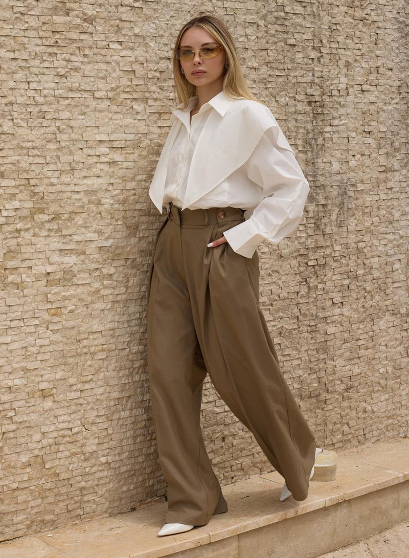 trendyol Khaki Pili Detailed Wideleg Wide Leg Trousers - Image 1
