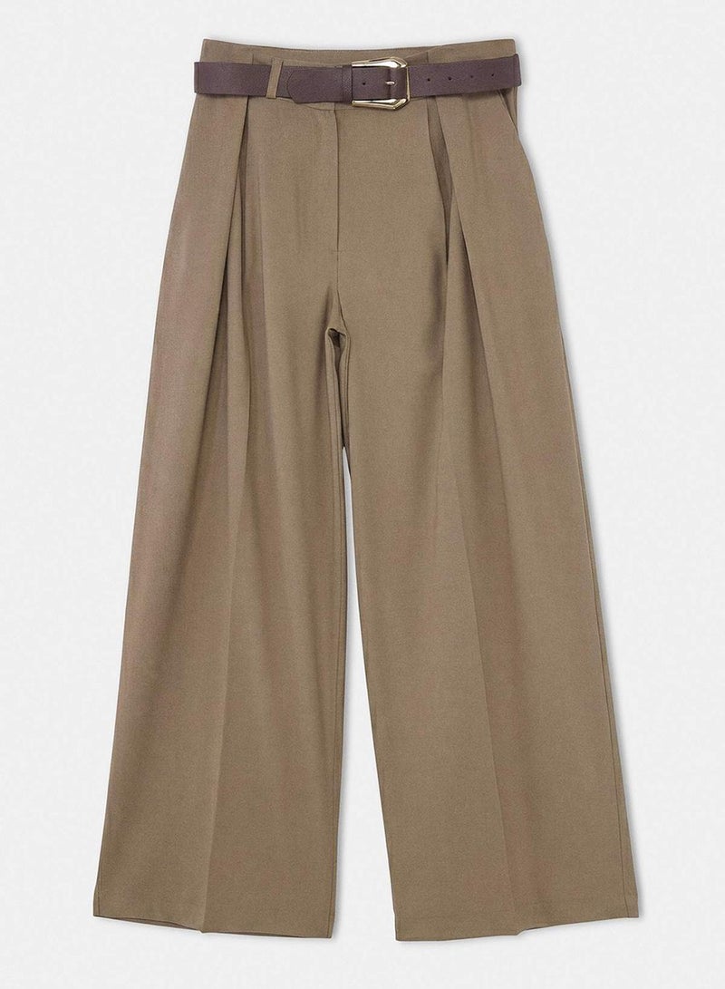 trendyol Khaki Pili Detailed Wideleg Wide Leg Trousers - Image 3