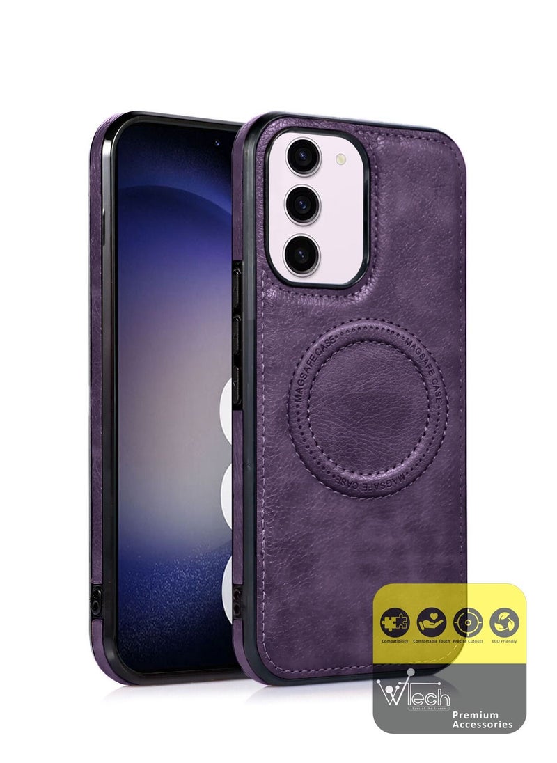 Wtech - Luxury Leather Magnetic Wireless Charging Original MagSafe Shockproof Case Cover For Samsung Galaxy S23 Plus Plum - Image 1