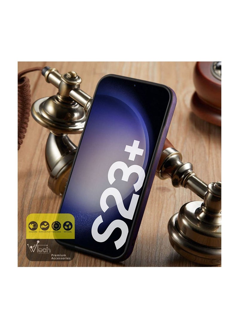 Wtech - Luxury Leather Magnetic Wireless Charging Original MagSafe Shockproof Case Cover For Samsung Galaxy S23 Plus Plum - Image 1