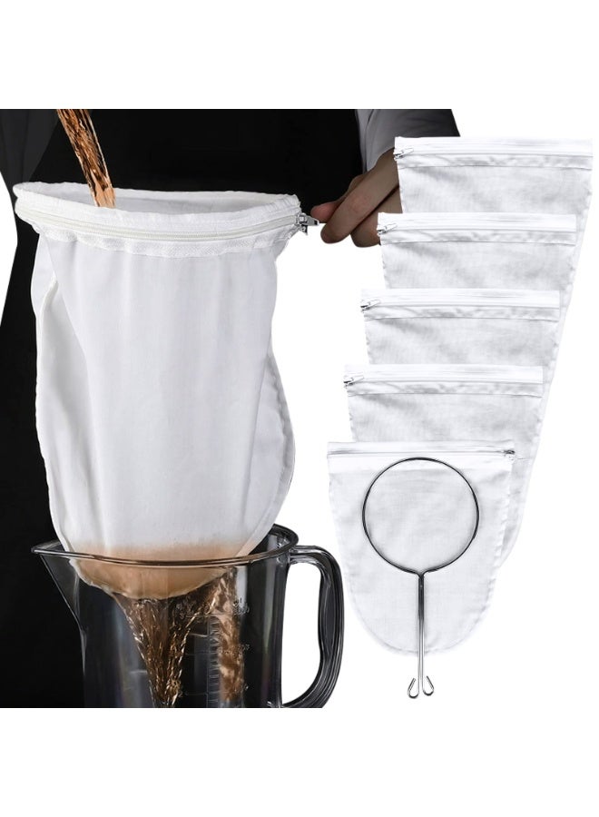 Ultra Fine Mesh Strainer Bags – Commercial Grade Reusable Food Strainer with Reinforced Frame and Stainless Steel Handle – for Coffee, Milk, Butter, Juices, and Fresh Cheese (5 Bags + 1 Frame) - Image 1