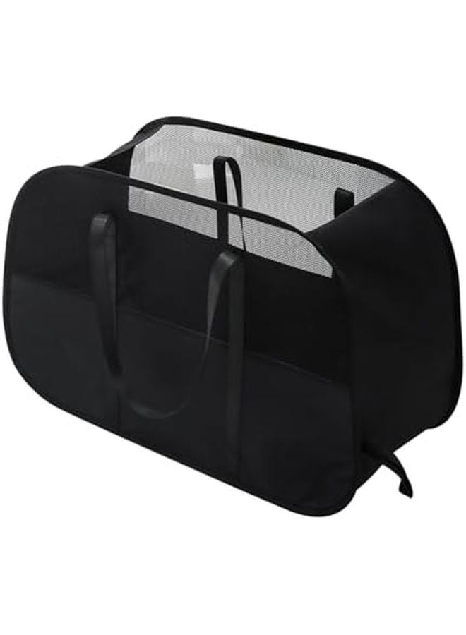 Black Foldable Mesh Laundry Hamper Portable Clothes Storage Bag With Handles - Image 2