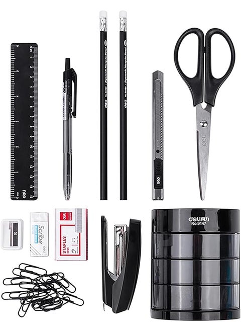 All In One Desktop Stationery Set Combo With Stand Including Pen Stand Stapler Pen Pencil Scale Clip Pins Cutter And Scissor