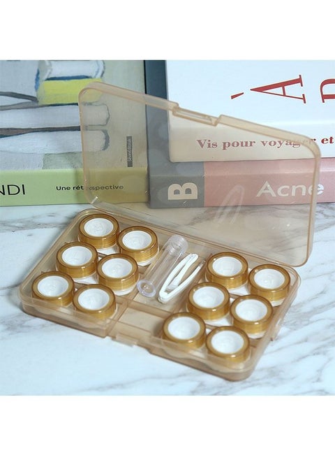 6 Pair Brown Contact Lens Case With Contact Lens Tweezer And Suction Sticks For Hard Contact Lens Remover And Inserter Tool