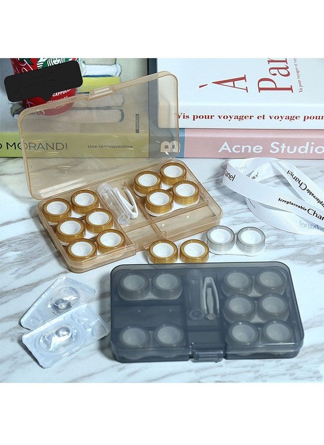 Generic - 6 Pair Brown Contact Lens Case With Contact Lens Tweezer And Suction Sticks For Hard Contact Lens Remover And Inserter Tool - Image 1