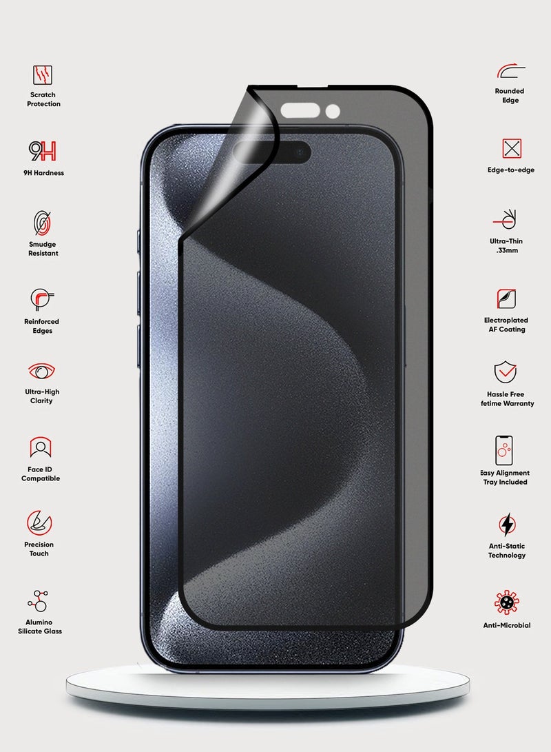 Wtech Apple iPhone 15 Pro 2023 Nano Ceramic Privacy Full Glue Full Cover Matte Flexible Screen Protector (MSCNMP) - Clear/Black - Image 2