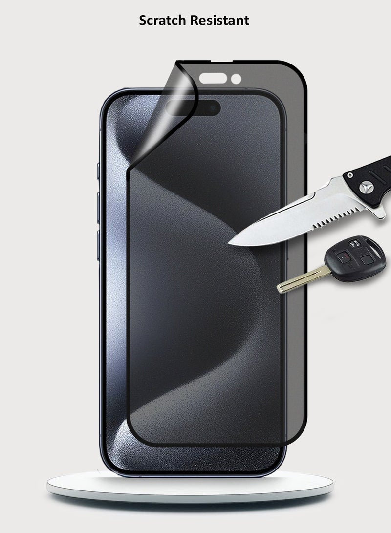 Wtech Apple iPhone 15 Pro 2023 Nano Ceramic Privacy Full Glue Full Cover Matte Flexible Screen Protector (MSCNMP) - Clear/Black - Image 5