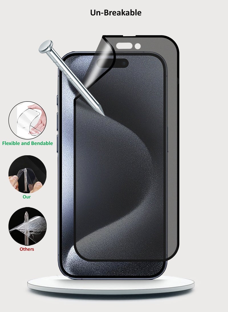 Wtech Apple iPhone 15 Pro 2023 Nano Ceramic Privacy Full Glue Full Cover Matte Flexible Screen Protector (MSCNMP) - Clear/Black - Image 4