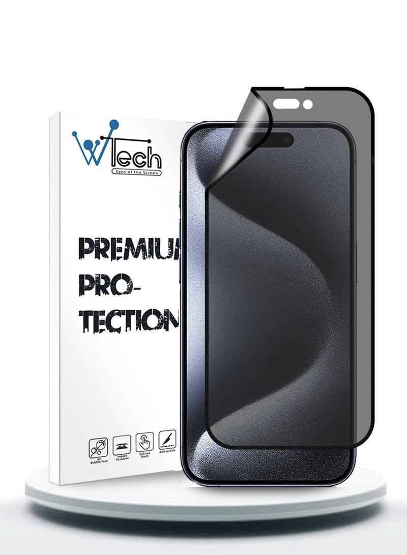 Wtech Apple iPhone 15 Pro 2023 Nano Ceramic Privacy Full Glue Full Cover Matte Flexible Screen Protector (MSCNMP) - Clear/Black - Image 1