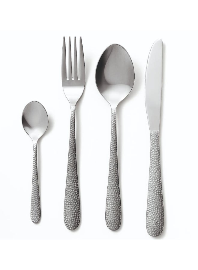 24 Piece Hammered Flatware Cutlery Set, Stainless Steel Silverware Set for Home/Office/Party, Knife Fork Spoon Eating Utensils Set Service for 6, Mirror Polish & Dishwasher Safe